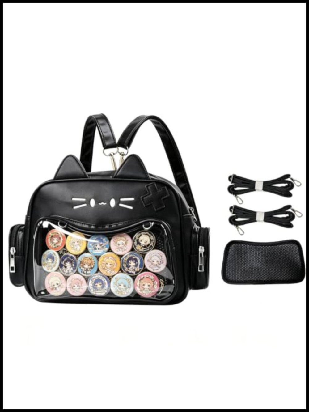 Cat Ita Bag Backpack with Clear Window, Kawaii Pin Display Crossbody Bag, Y2K